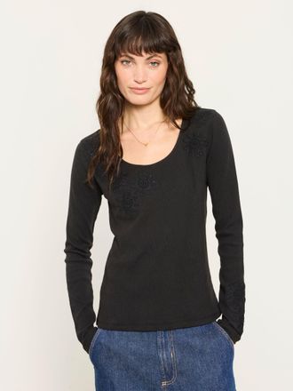 Fat Face FatFace Edie Black Applique Floral Top