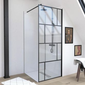 Aurlane Schermo doccia walk-in - 80x195cm - Muro tipo mattone + barra di fissaggio - Vetro 5mm