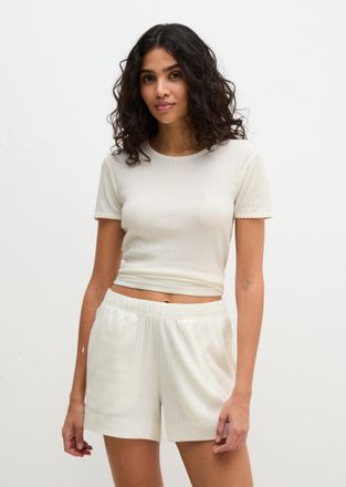 Marc O'Polo Kurzarmshirt MARC OPOLO Mix N Match Airy Cotton Rib, Damen, Gr. XL (46), wei&szlig; cotton, Rippware, Obermaterial: 98% Baumwolle, 2% Elasthan, bequem h&uuml;ftb