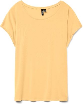 Vero Moda Rundhalsshirt VERO MODA VMAVA PLAIN SS TOP GAJRS NOOS, Damen, Gr. XL, golden haze, Jersey, Obermaterial: 95% Lyocell, 5% Elasthan, unifarben, regular 
