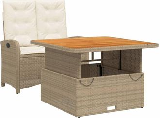 vidaXL Set Comedor De Jard&iacute;n 2 Pzas Con Cojines Rat&aacute;n Sint&eacute;tico Beige Vidaxl