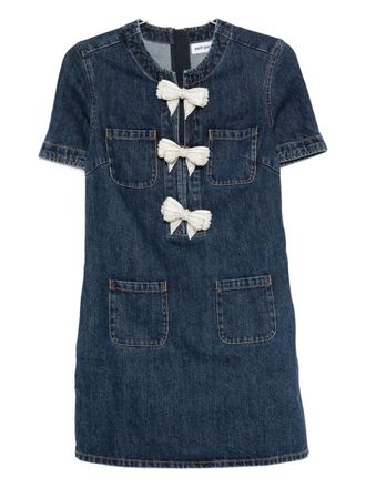 Self Portrait bow-embellished denim dress - Blue