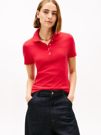 Tommy Hilfiger Poloshirt TOMMY HILFIGER 1985 Slim Fit Pique Premium, Damen, Gr. XXL (44), primary rot, Piqu&eacute;, Obermaterial: 96% Baumwolle, 4% Elasthan, unifarben, sl