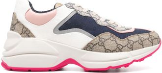 Gucci Rhyton sneakers - women - Leather/Canvas/Fabric/Fabric/Rubber - 40.5 - Neutrals