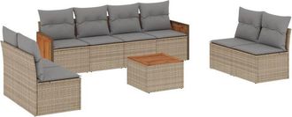 vidaXL Set De Sof&aacute;s De Jard&iacute;n 9 Pzas Con Cojines Rat&aacute;n Sint&eacute;tico Beige Vidaxl