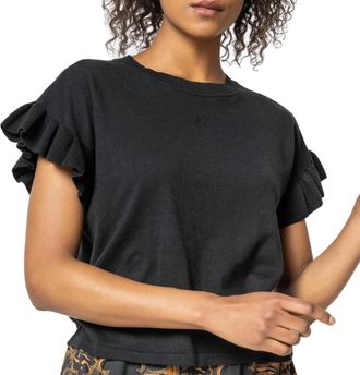 Lilla P Womens Ruffle Sleeve Crew Neck Sweater In Black