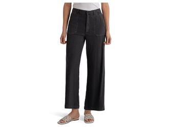 Kut from the Kloth Topaz High-Rise Wide Leg Pants with Porkchop Pockets Womens Jeans Charcoal : 12 25.5, Linen/Rayon/Spandex