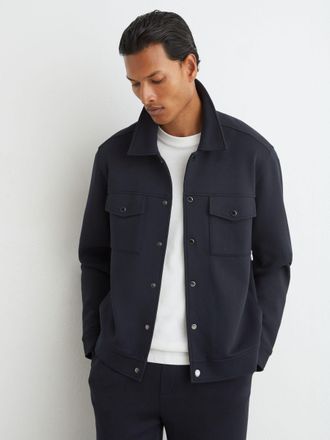 Reiss Navy Premium Interlock Twin-pocket Overshirt, Xxl