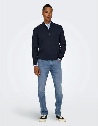 Only & Sons Mens Solid Patterned Slim Cut Pants - Blue - Size: 30/34