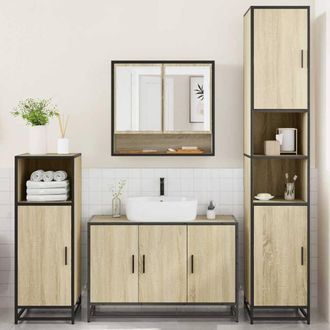 Berkfield Home Durable 4&not;Piece Bathroom Furniture Set&not;Sonoma Oak Engineered Wood in Tan