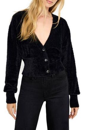 Good American Fuzzy V-Neck Cardigan in Black001 at Nordstrom Rack, Size X-Small