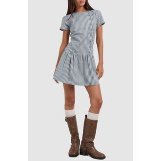 Motel Marilis Cotton Poplin Minidress in Poplin Grey White St at Nordstrom Rack, Size Medium