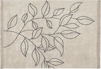 Beliani Alfombra De Algod&oacute;n Beige Claro Negro 160 X 230 Cm Patr&oacute;n Floral Flecos Sazli