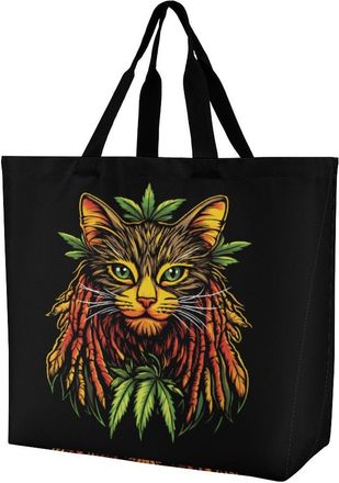 Generic Rasta Cat Weeds Reusable Shopping Bags One Shoulder Grocery Tote Bag Waterproof Big Purse for Work Travel