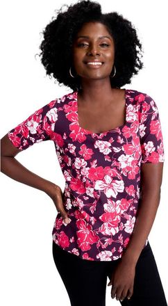 Jessica London Stretch Cotton Square Neck Tee in Pink Burst Graphic Floral at Nordstrom, Size 20