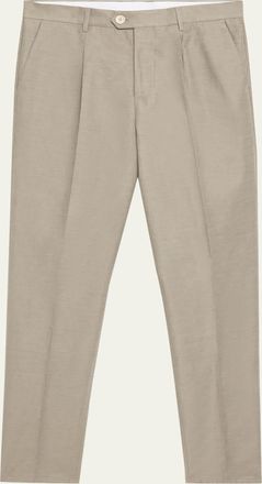 Brunello Cucinelli Mens Cotton and Linen Leisure-Fit Pleated Trousers