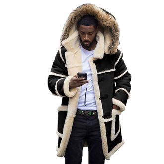 Generic Fleece Jacket Mens Winter | Mens Overcoats Full Length Parka Jacket Winter Coat Hooded Jacket Thermal Jacket Long Coats Casual Coats Windproof Jacket 