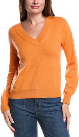 Forté Cashmere Gathered Sleeve V-Neck Cashmere Sweater