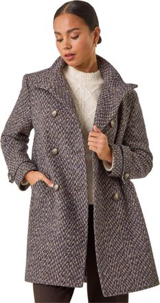 Roman Womens Petite Double Breast Funnel Neck Coat - Black - Size 18 UK