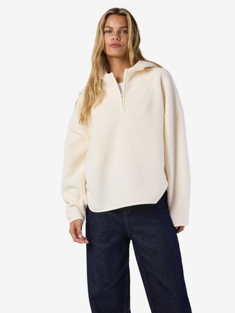 Noisy May Fleecepullover NOISY MAY NMCOZY L/S HALFWAY ZIP SWEATER JRS NOOS, Damen, Gr. XS, eggnog, Sweatware, Obermaterial: 100% Polyester, unifarben, relaxed f