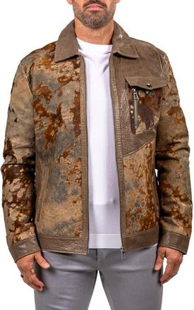 Maceoo Leather & Genuine Calf Hair Jacket in Brown at Nordstrom, Size 7