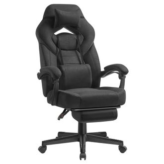 Songmics Silla gaming ergon&oacute;mica con reposapi&eacute;s y coj&iacute;n lumbar de color negro