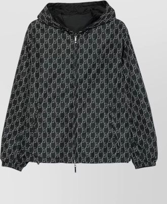 Emporio Armani monogram print hooded nylon raincoat