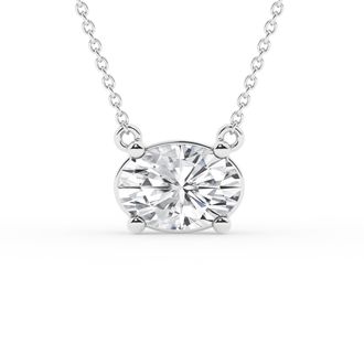 Grown Brilliance 1 Carat East West Oval Cut Lab Grown Diamond Solitaire Pendant Necklace in Sterling Silver, G Color, SI Clarity