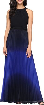 S.L. Fashions Pleated Ombré Chiffon Halter Gown in Black Royal at Nordstrom, Size 10P