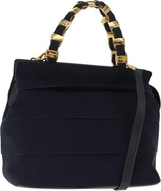 Ferragamo Vala Handbag Canvas Navy Canvas Handbag (Pre-Owned)