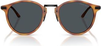 Armani 51mm Round Sunglasses in Matte Brown Turtle /Blue at Nordstrom