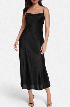 Bebe Crepe Satin Cowl Neck Midi Slipdress in Black at Nordstrom Rack, Size X-Small