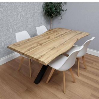 Kosy Koala Modern Dining Table with 4 White plastic Chairs with faux leather seat in Brown