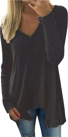 Generic Deals of The Day Sale Prime Sweatshirts for Women UK clearance Tops Womens Sweater Color Autumn Solid Irregular And Winter V-neck Pullover Christmas B