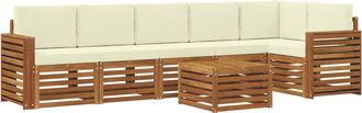 vidaXL Conjunto De Sof&aacute;s De Exterior 7 Uds. Natural Y Crema Poli&eacute;ster Vidaxl
