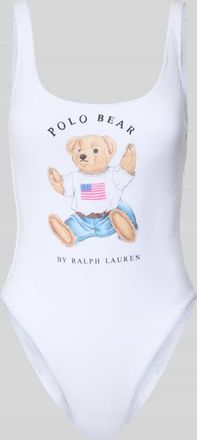 Polo Ralph Lauren Badeanzug mit Polo Bear Motiv-Print in Weiss, Gr&ouml;&szlig;e XS