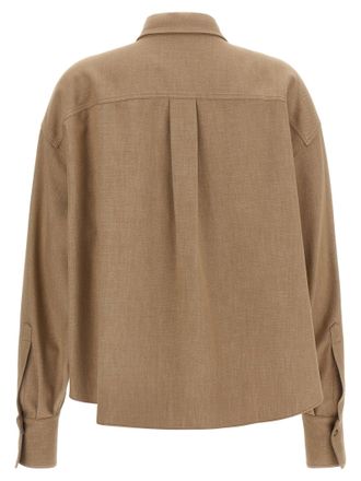 Brunello Cucinelli Sparkling Lam&eacute; Denim Shirt - Camel