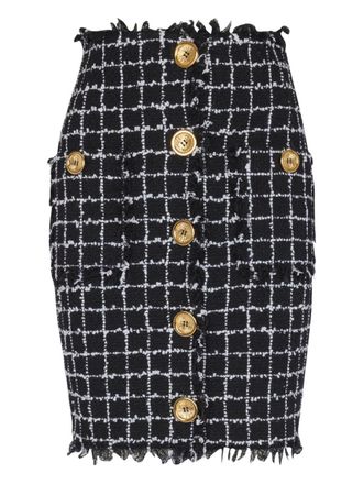 Balmain Womens Tweed Pencil Skirt With Buttons