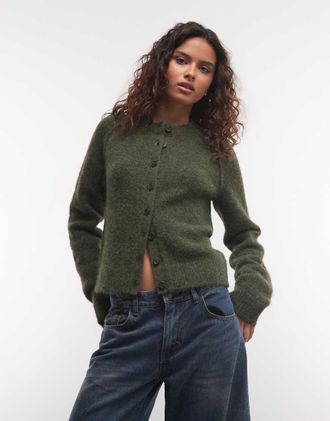 Weekday cardigan aderente in misto lana verde scuro in esclusiva per ASOS