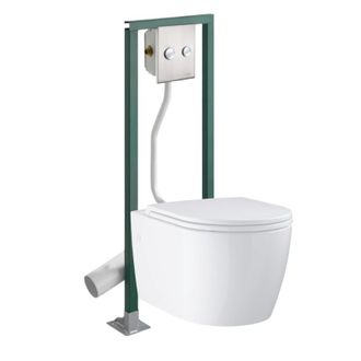 GROHE Pack Inodoro Suspendido Sin Reborde Grohe Start Round + Asiento De Inodoro Con Cierre Suave + Estructura Autoportante Presto + Placa De Accionamiento 