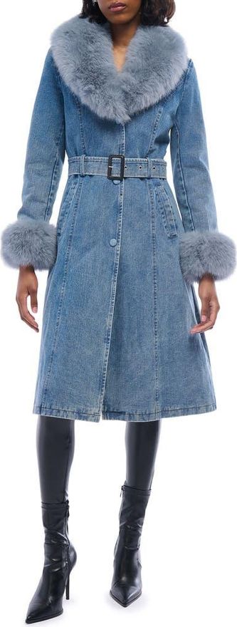 Kaya Denim Jacket with Faux Fur Trim in Blue at Nordstrom, Size Large