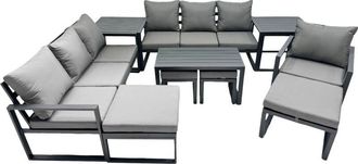 Fimous Fimous Outdoor Garden Furniture Set Aluminium Lounge 3 Seat Sofa Oblong Coffee Table Sets with Chair 4 Stools 2 Side Tables Dark Grey