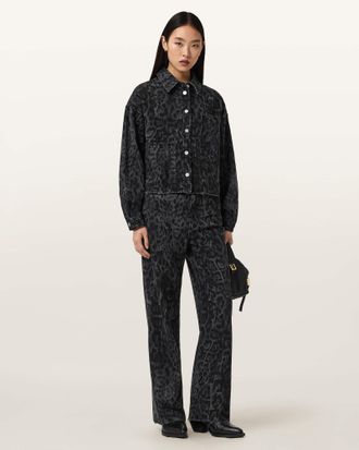 AllSaints Blake Wide Leg Leopard Print Jeans