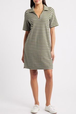 Tommy Bahama Waterfront View Stripe Polo Dress in Dark Fern at Nordstrom, Size X-Small