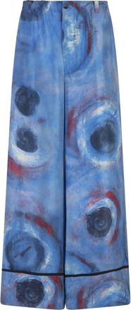 Marni Blue Holes Silk Habotai Broek - Dames - Wijde Broeken - Blauw - XS - Broeken