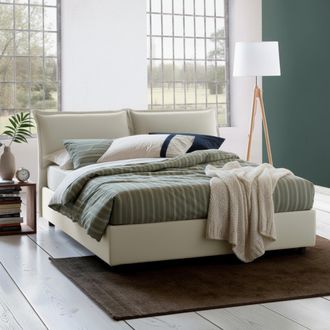 Dmora Dmora - Cama Matrimonial Dmelott, Cama Contenedor Con Revestimiento De Tela, 100% Made In Italy, Apertura Frontal, Con Colch&oacute;n 140x190 Cm Incluido, Be