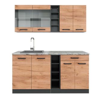 Vicco Cocina Vers&aacute;til R-line, Oro Power Roble/antracita, 160 Cm, Et M&aacute;rmol