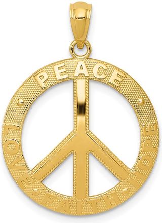 Diamond2Deal 14k Yellow Gold PEACE LOVE FAITH HOPE Peace Sign Pendant