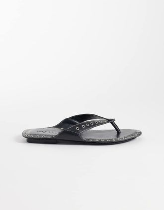 Asos Fisher - Sandali infradito premium in pelle neri con occhielli-Nero
