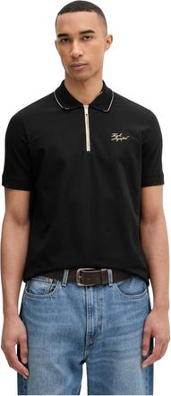 Karl Lagerfeld Signature Zipped Cotton Elastane Polo - Heren - Polos - Zwart - M - Katoen - Tops